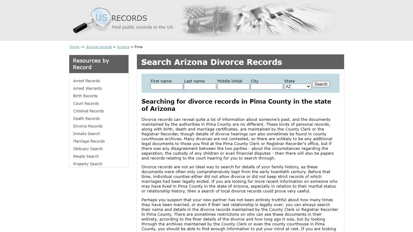 Search Divorce Records Pima Arizona | US Records